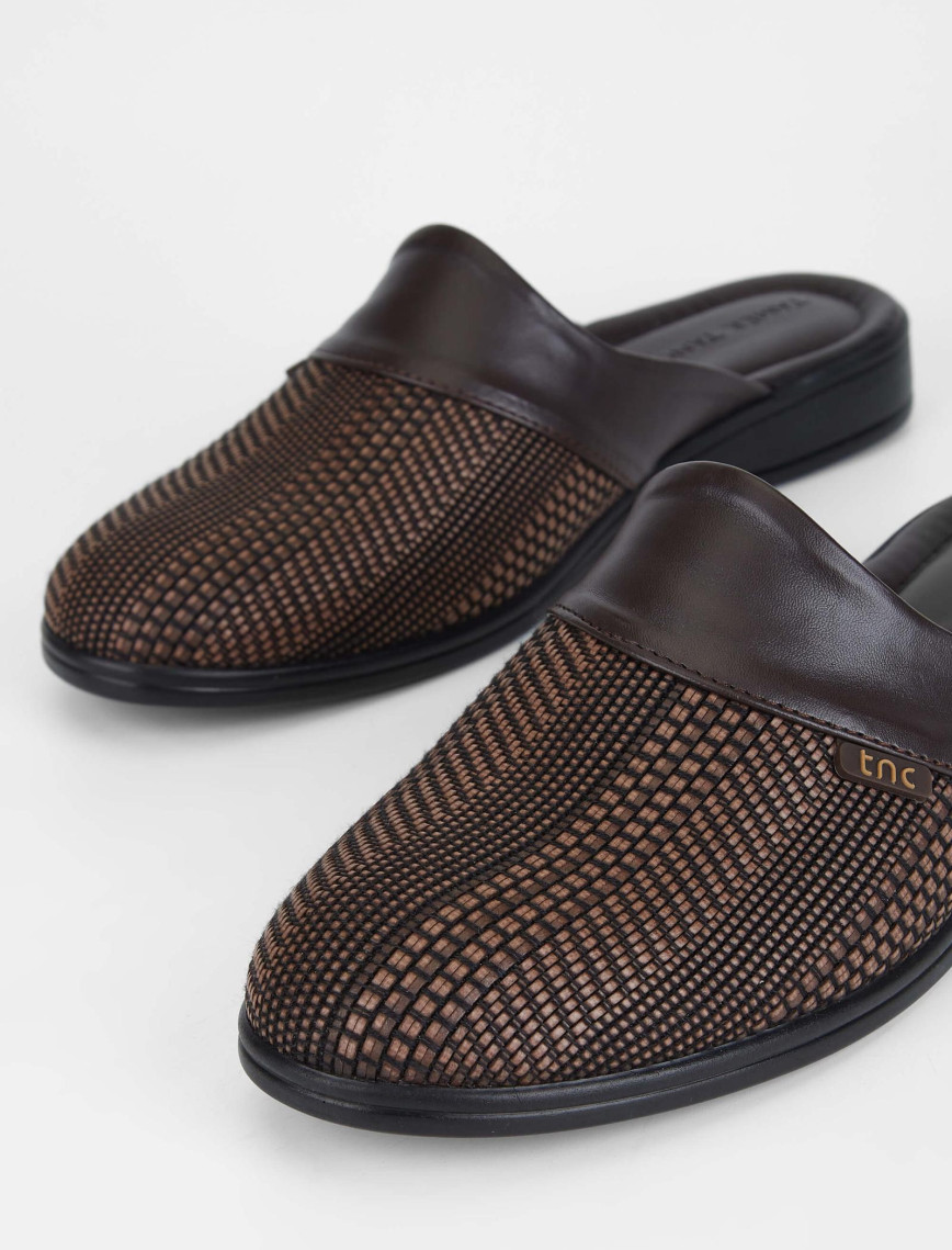 Tamer Tanca Erkek Tekstil & Vegan Kahverengi Günlük Terlik