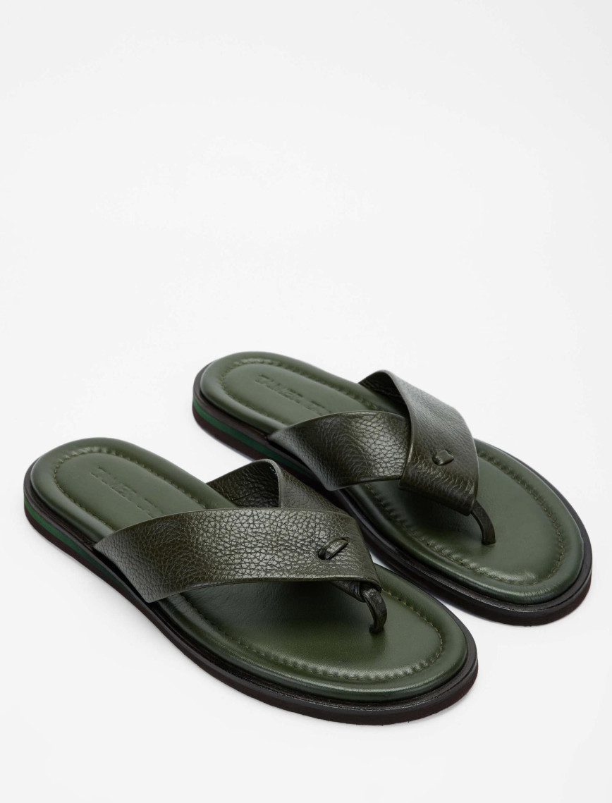 Tamer Tanca Erkek Hakiki Deri Yeşil Parmak Arası Terlik