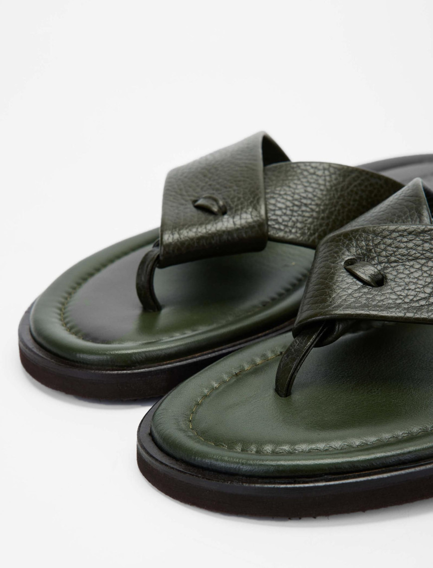 Tamer Tanca Erkek Hakiki Deri Yeşil Parmak Arası Terlik