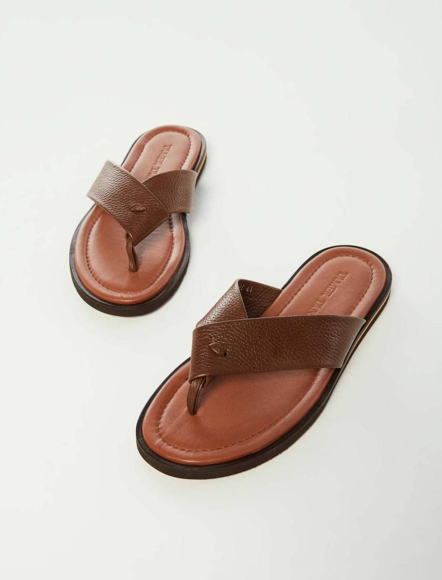 Tamer Tanca Erkek Hakiki Deri Taba Floter Parmak Arası Terlik