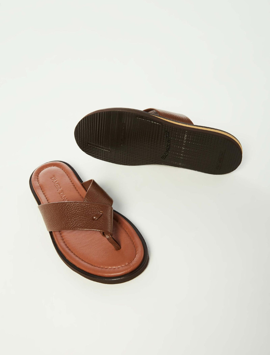 Tamer Tanca Erkek Hakiki Deri Taba Floter Parmak Arası Terlik