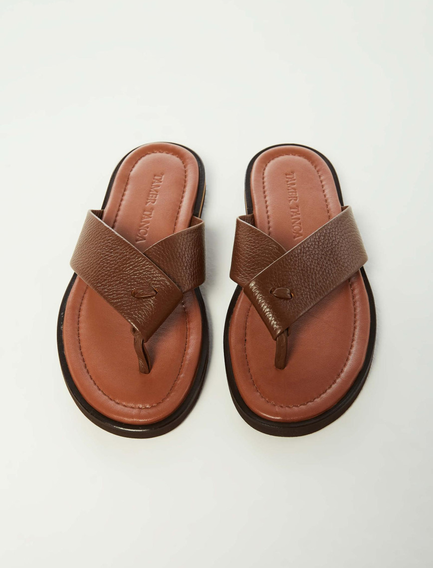 Tamer Tanca Erkek Hakiki Deri Taba Floter Parmak Arası Terlik