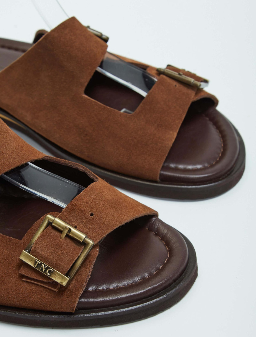 Tamer Tanca Erkek Hakiki Deri Taba Süet Düz Terlik