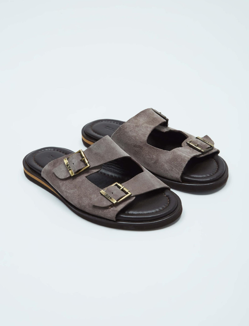 Tamer Tanca Erkek Hakiki Deri Vizon Düz Terlik