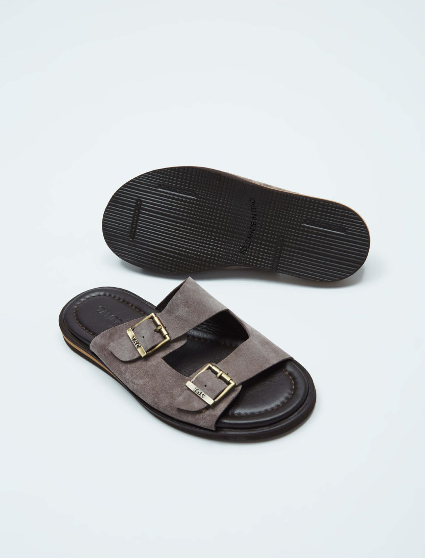 Tamer Tanca Erkek Hakiki Deri Vizon Düz Terlik