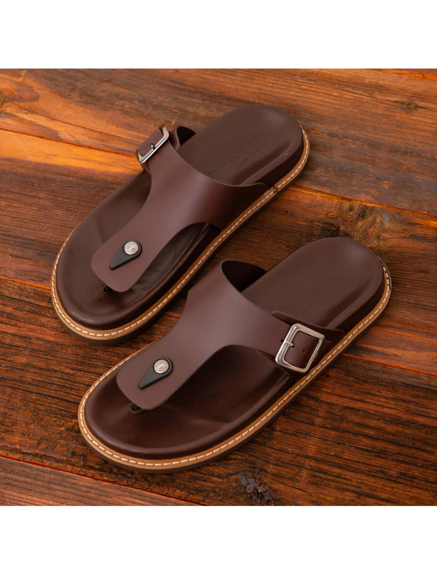 Tamer Tanca Erkek Hakiki Deri Kahverengi Parmak Arası Terlik