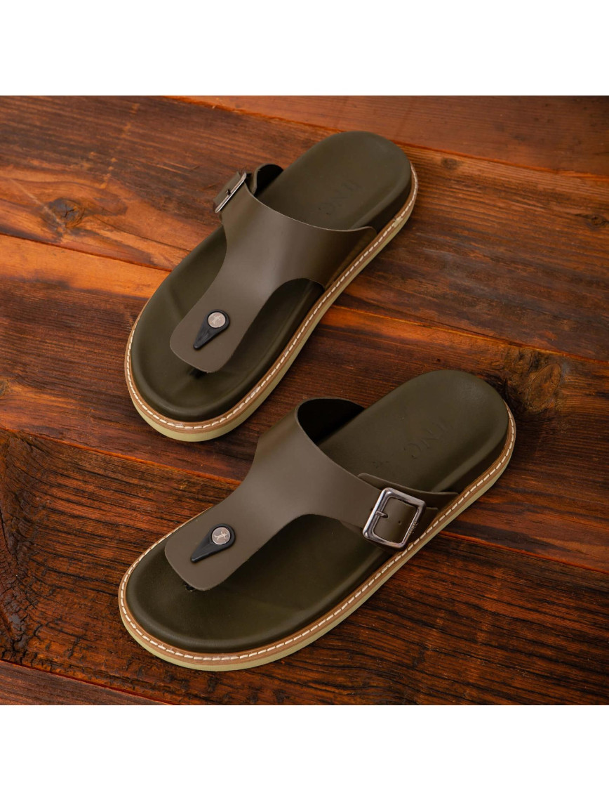 Tamer Tanca Erkek Hakiki Deri Yeşil Parmak Arası Terlik