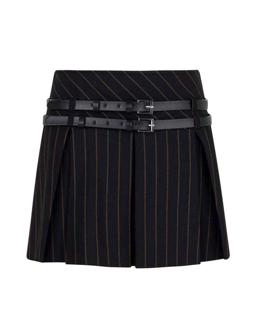 Çift Kemerli Pilili Mini Etek Çift Kemerli Pilili Mini Etek