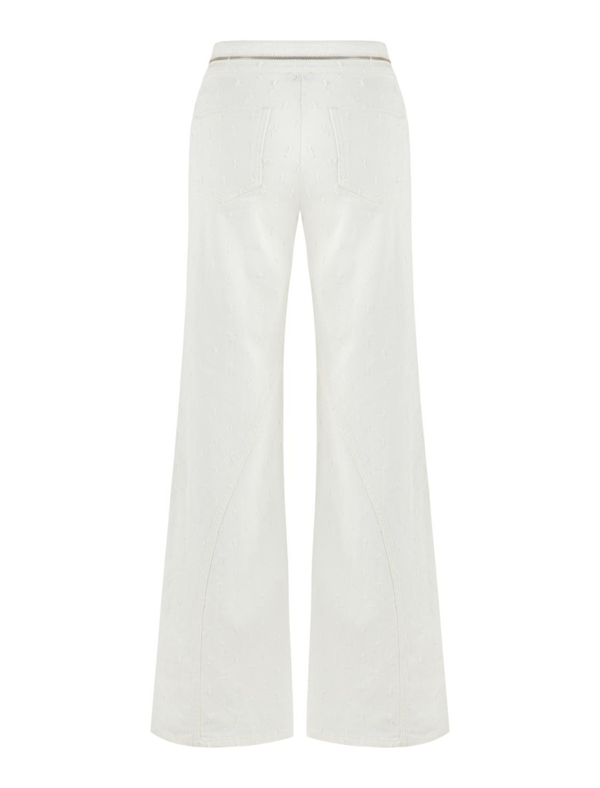 Belde Fermuar Detaylı Geniş Paça Pantolon Belde Fermuar Detaylı Geniş Paça Pantolon