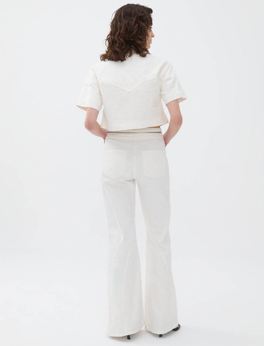 Belde Fermuar Detaylı Geniş Paça Pantolon Belde Fermuar Detaylı Geniş Paça Pantolon