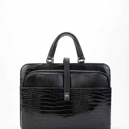 Tamer Tanca Unisex Vegan Siyah Kroko Evrak Çantası Tamer Tanca Unisex Vegan Siyah Kroko Evrak Çantası