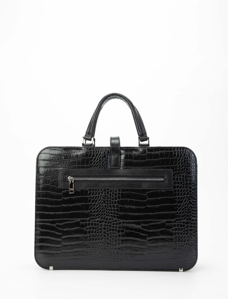 Tamer Tanca Unisex Vegan Siyah Kroko Evrak Çantası Tamer Tanca Unisex Vegan Siyah Kroko Evrak Çantası