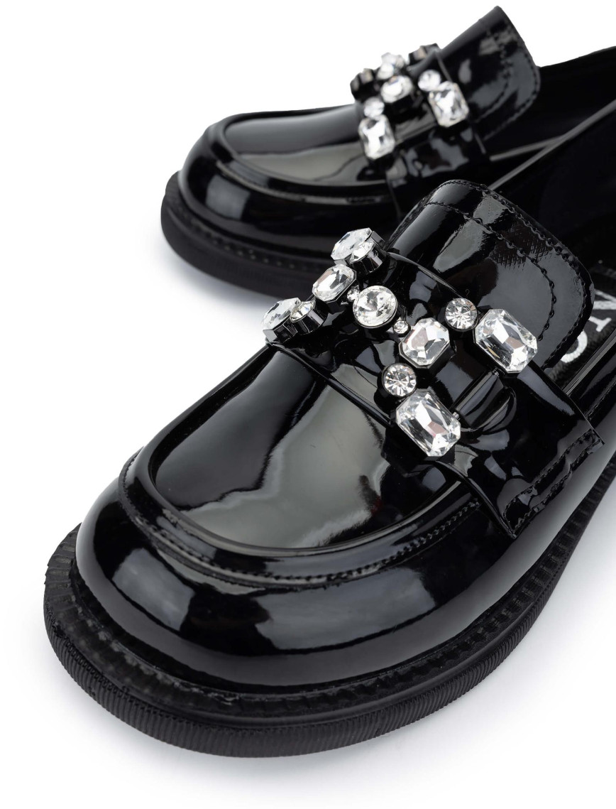 Tamer Tanca Kadın Hakiki Deri Siyah Rugan Loafer Ayakkabı