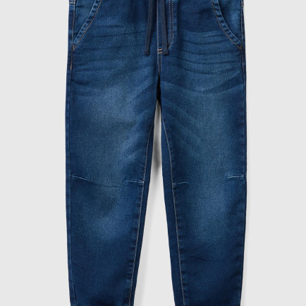 Erkek Çocuk Lacivert Arkada Logo İşlemeli Beli Büzgülü Denim Jogger Pantolon