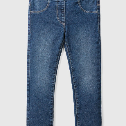 Kız Çocuk Koyu Mavi Eskitilmiş Efektli İç Lastikli Streç Denim Pantolon