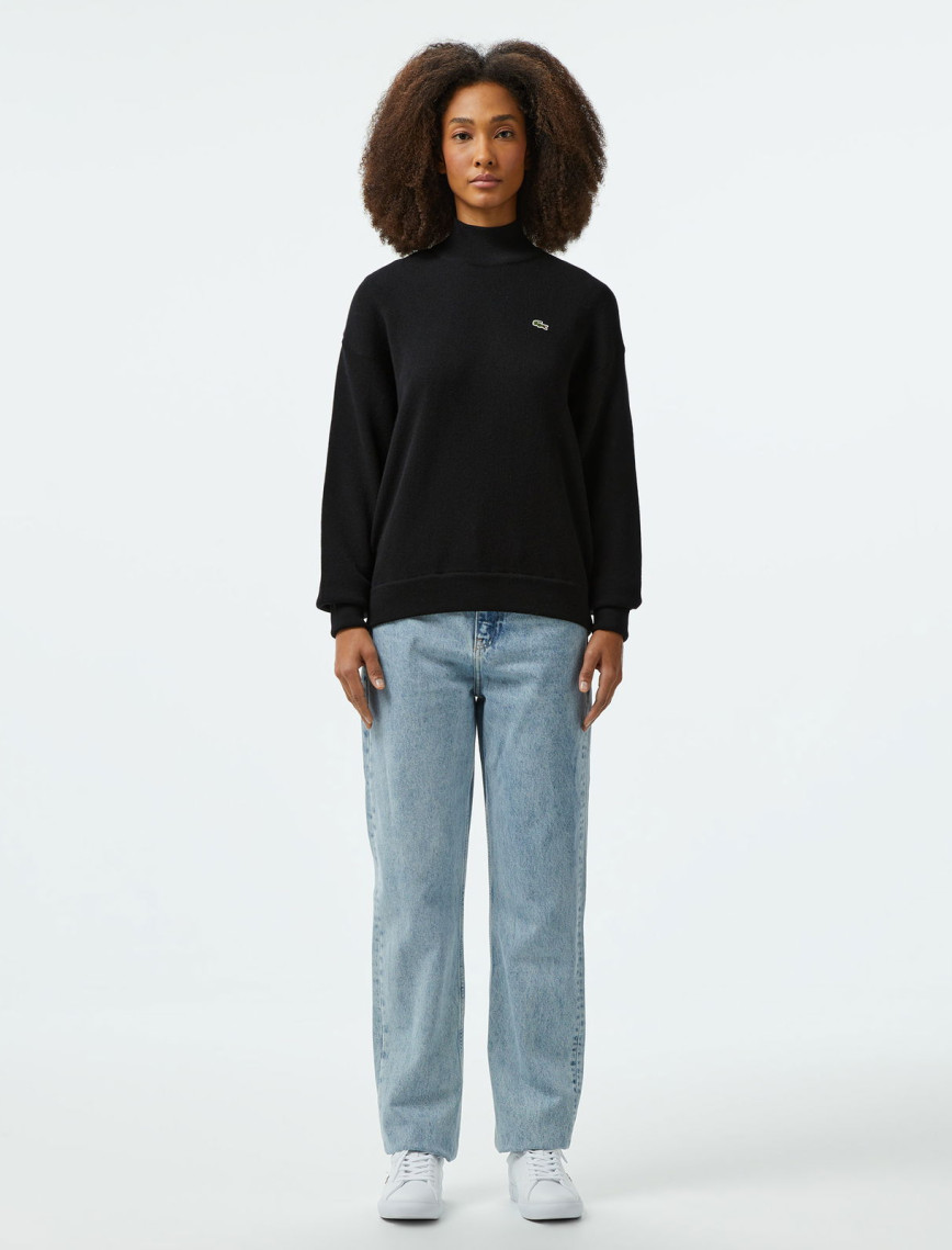 Lacoste Kadın Relaxed Fit Polo Yaka Yün Siyah Kazak Lacoste Kadın Relaxed Fit Polo Yaka Yün Siyah Kazak