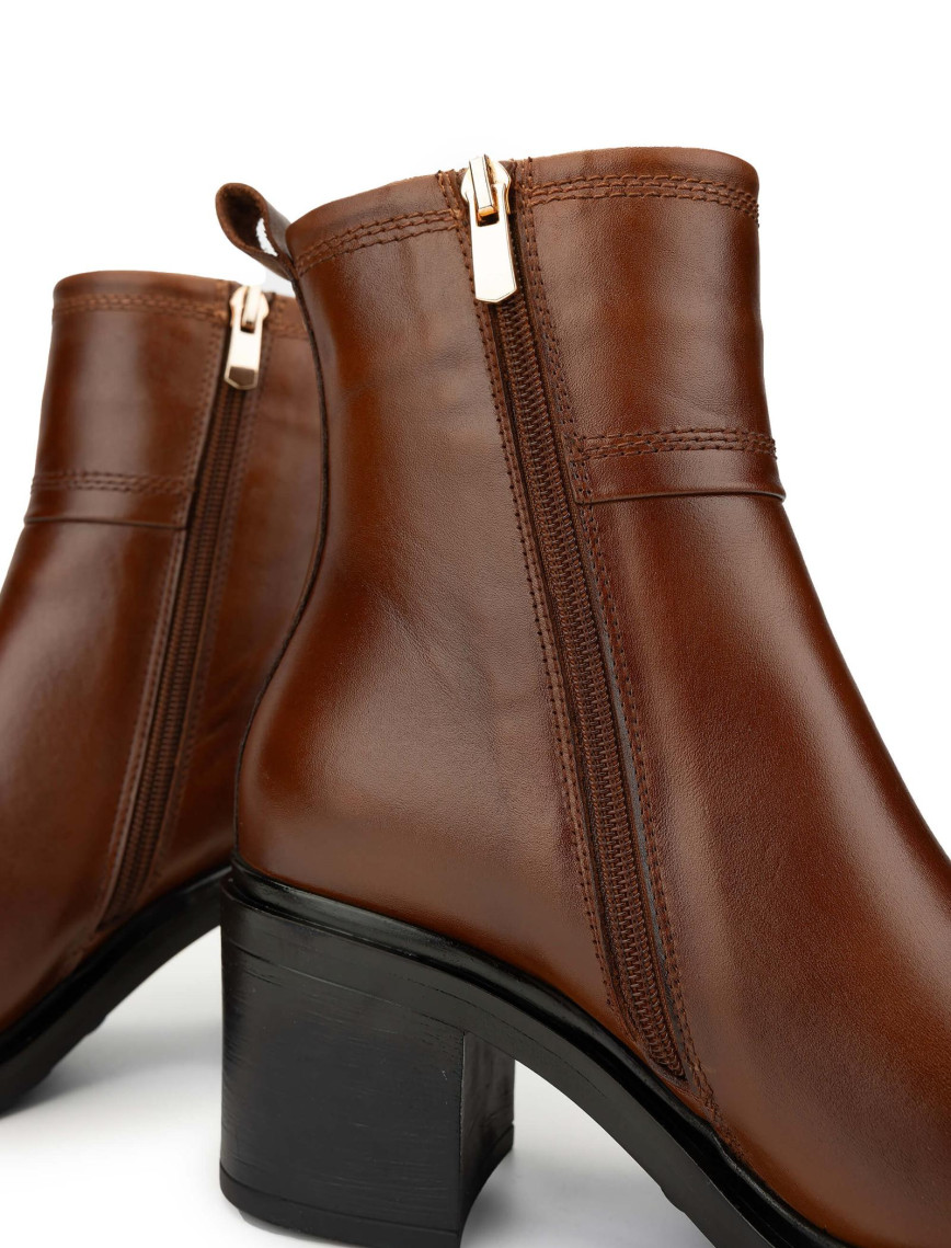 Tamer Tanca Kadın Hakiki Deri Taba Deri Topuklu Bot