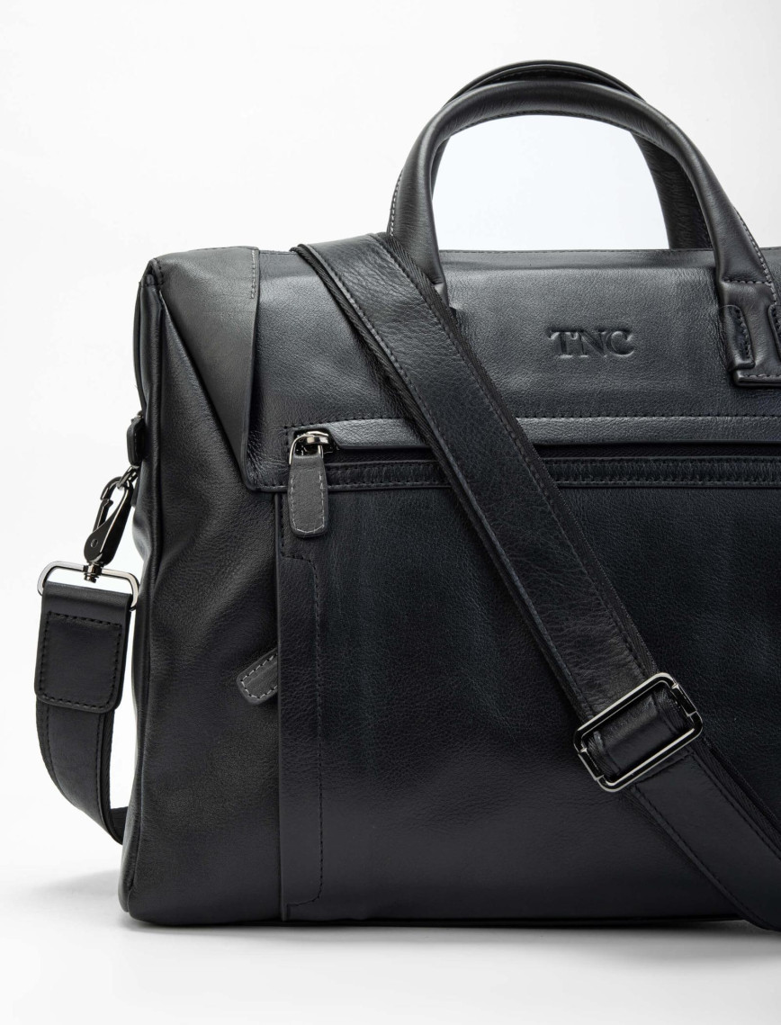 Tamer Tanca Erkek Hakiki Deri Siyah/Gri Evrak Çantası Tamer Tanca Erkek Hakiki Deri Siyah/Gri Evrak Çantası