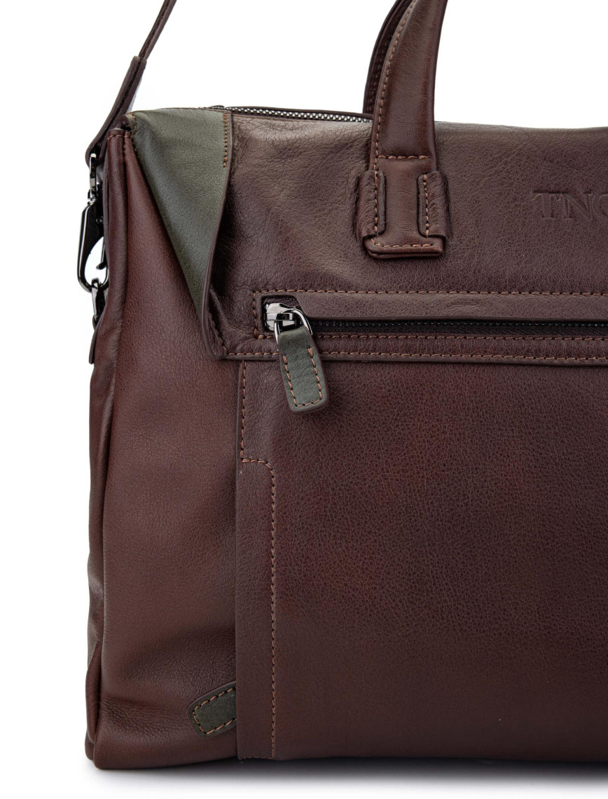 Tamer Tanca Erkek Hakiki Deri Kestane/Yeşil Evrak Çantası Tamer Tanca Erkek Hakiki Deri Kestane/Yeşil Evrak Çantası