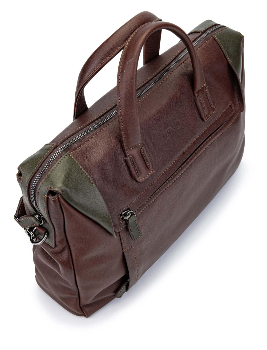 Tamer Tanca Erkek Hakiki Deri Kestane/Yeşil Evrak Çantası Tamer Tanca Erkek Hakiki Deri Kestane/Yeşil Evrak Çantası