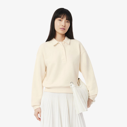 Lacoste Kadın Relaxed Fit Polo Yaka Krem Sweatshirt Lacoste Kadın Relaxed Fit Polo Yaka Krem Sweatshirt
