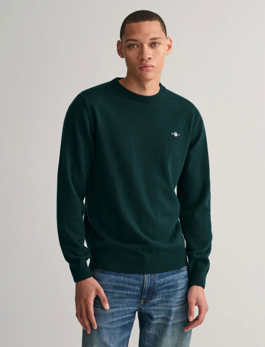 GANT Erkek Lacivert Regular Fit Bisiklet Yaka Yün Kazak GANT Erkek Lacivert Regular Fit Bisiklet Yaka Yün Kazak