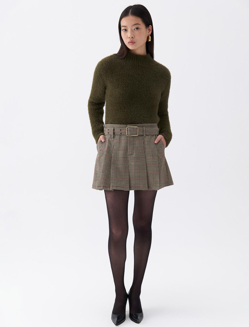 Kemerli Pileli Mini Etek Kemerli Pileli Mini Etek