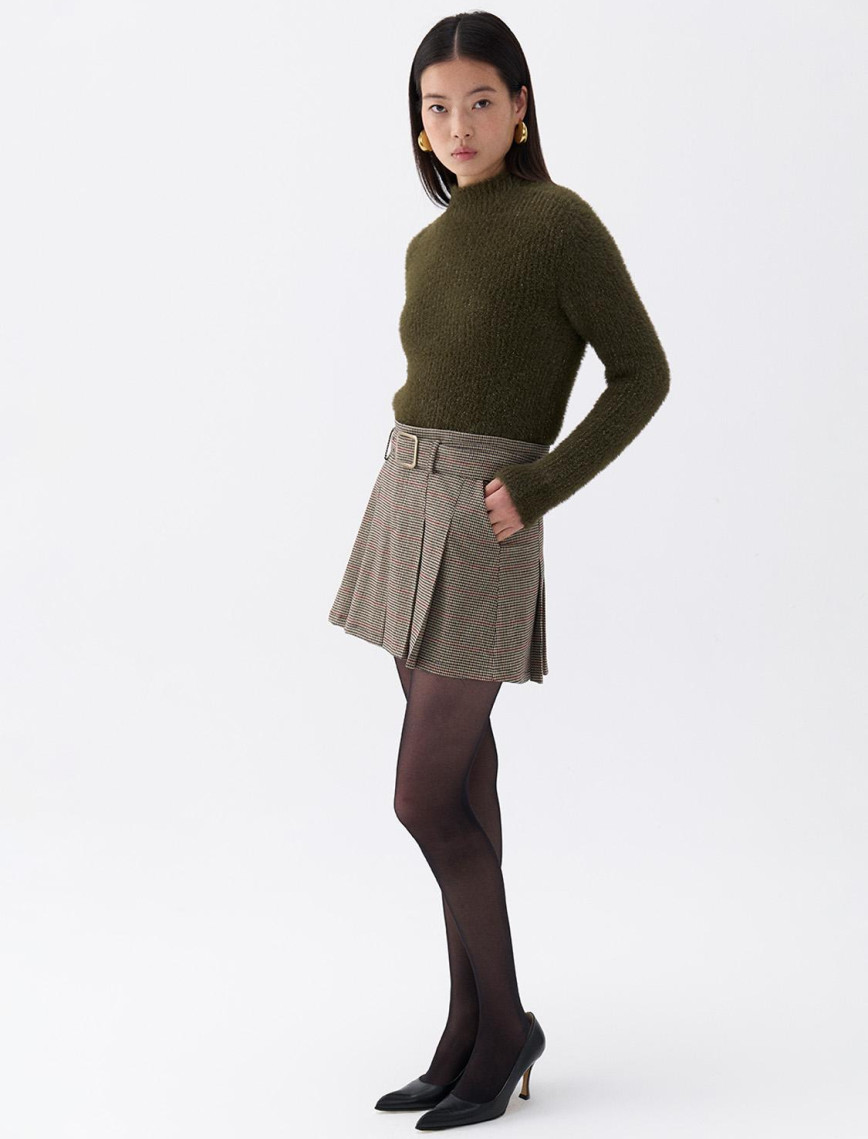 Kemerli Pileli Mini Etek Kemerli Pileli Mini Etek