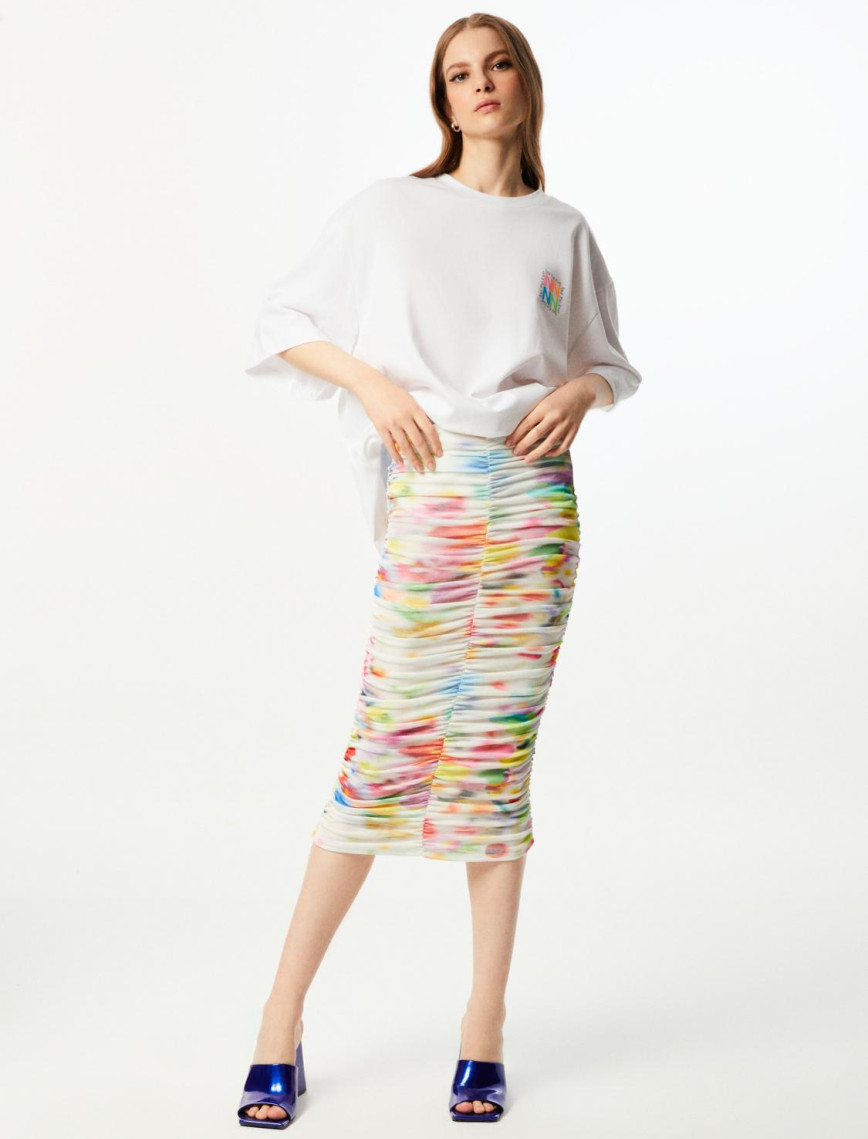 Desenli Drapeli Etek Desenli Drapeli Etek