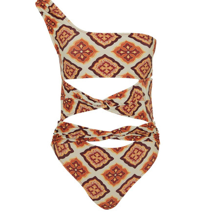 Tek Omuz Detaylı Desenli Mayo