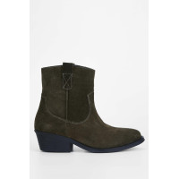 Tamer Tanca Kadın Hakiki Deri Haki Süet Western Bot