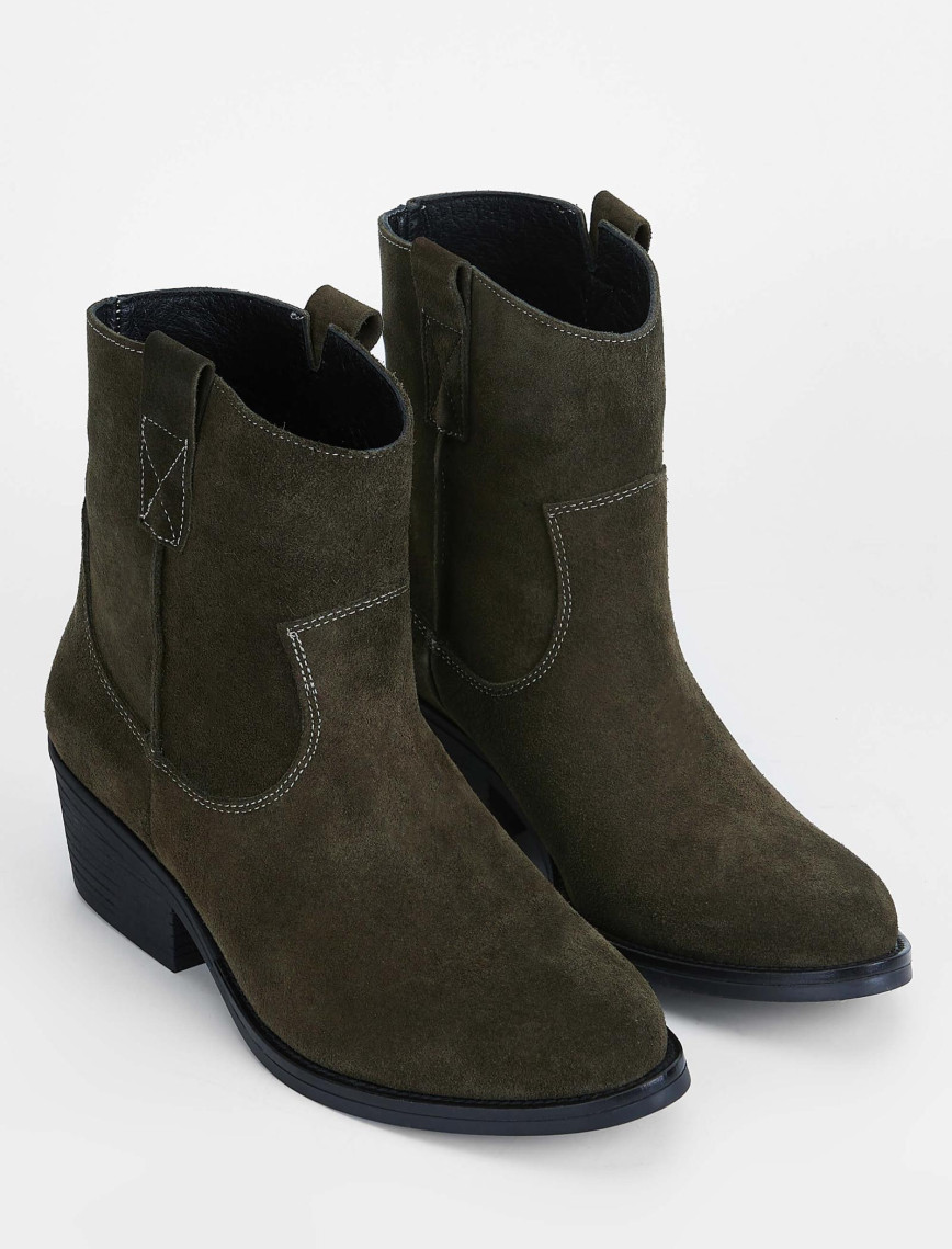 Tamer Tanca Kadın Hakiki Deri Haki Süet Western Bot