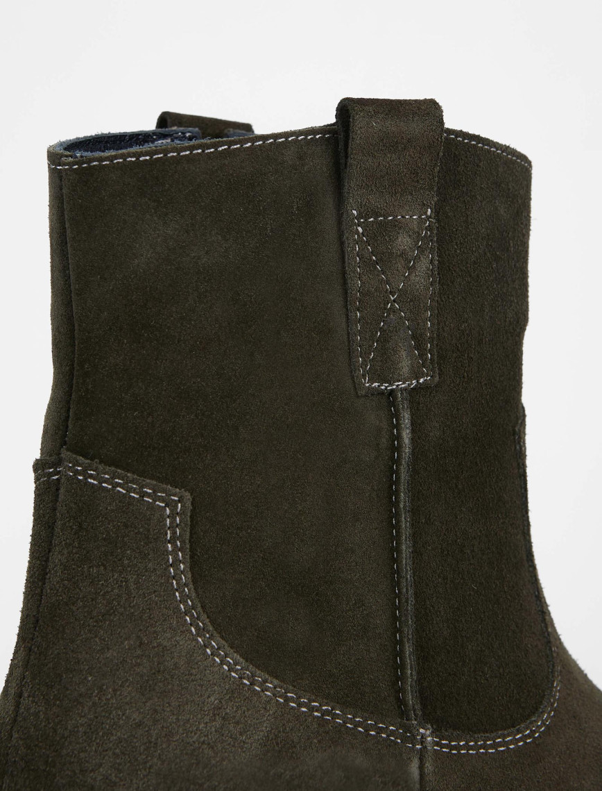 Tamer Tanca Kadın Hakiki Deri Haki Süet Western Bot