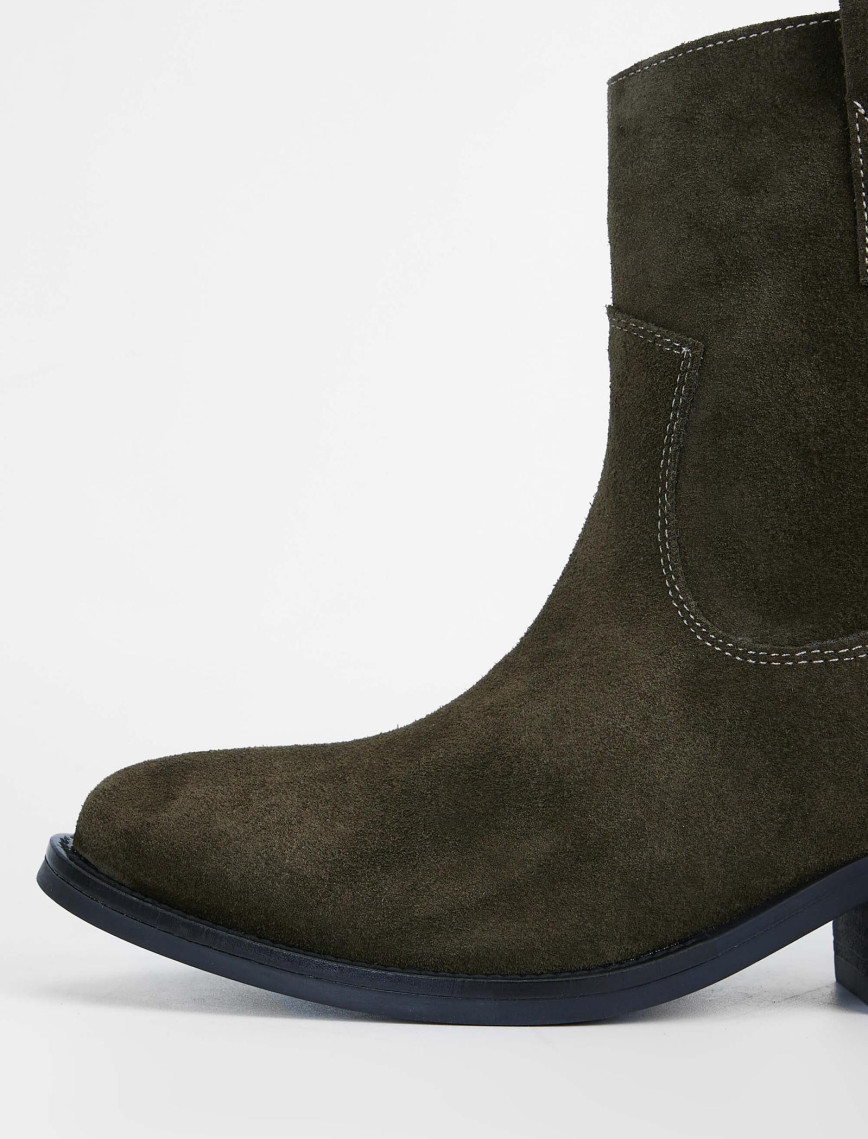 Tamer Tanca Kadın Hakiki Deri Haki Süet Western Bot