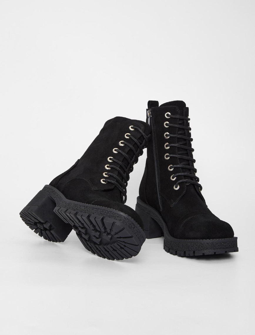 Valmenti Kadın Siyah Süet Hakiki Deri Casual Bot