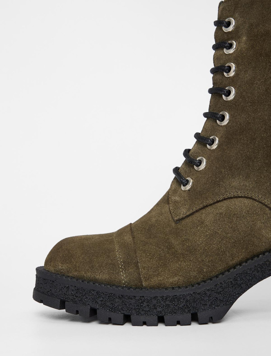 Valmenti Kadın Haki Süet Hakiki Deri Casual Bot