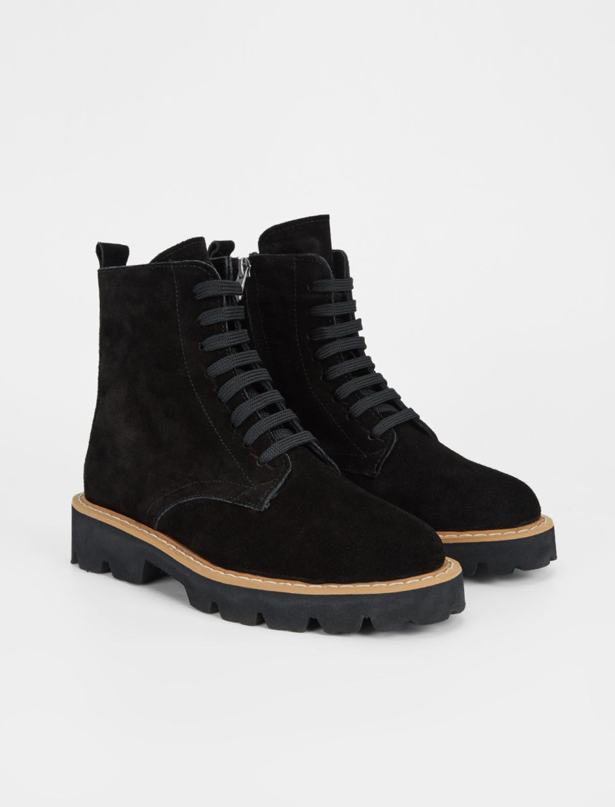 Valmenti Kadın Siyah Süet Hakiki Deri Casual Bot