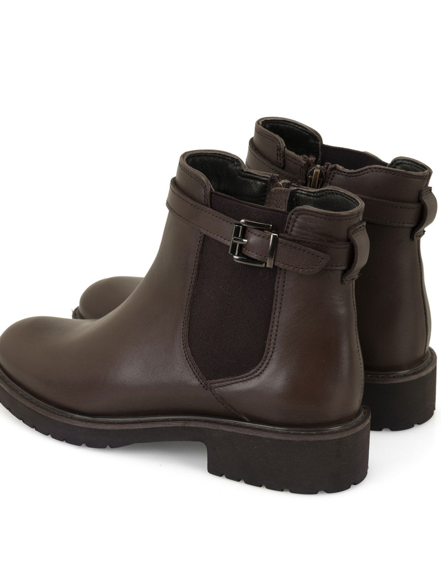 Kadın Kemer Aksesuarlı Kahve Lastikli Deri Chelsea Bot Kadın Kemer Aksesuarlı Kahve Lastikli Deri Chelsea Bot