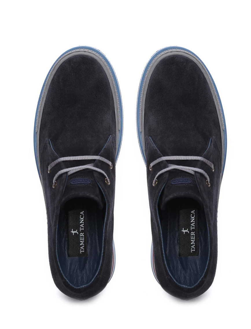 Tamer Tanca Erkek Hakiki Deri Lacivert Süet Casual Bot