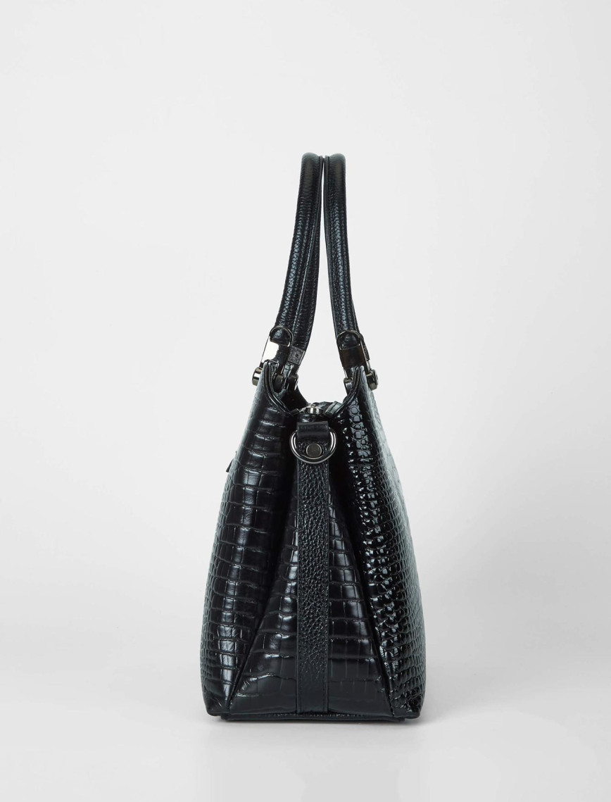 Tamer Tanca Kadın Hakiki Deri Siyah Kroko Kol Çantası