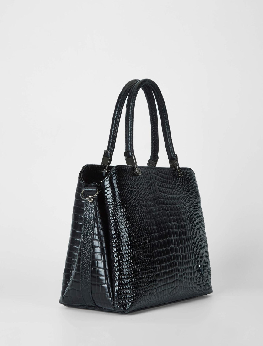 Tamer Tanca Kadın Hakiki Deri Siyah Kroko Kol Çantası