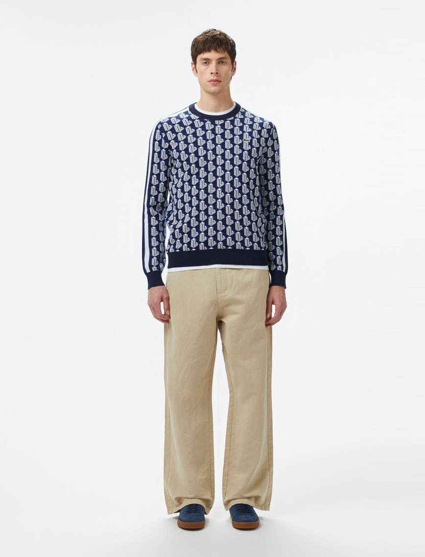 Lacoste Erkek Bisiklet Yaka Monogram Lacivert Triko Lacoste Erkek Bisiklet Yaka Monogram Lacivert Triko