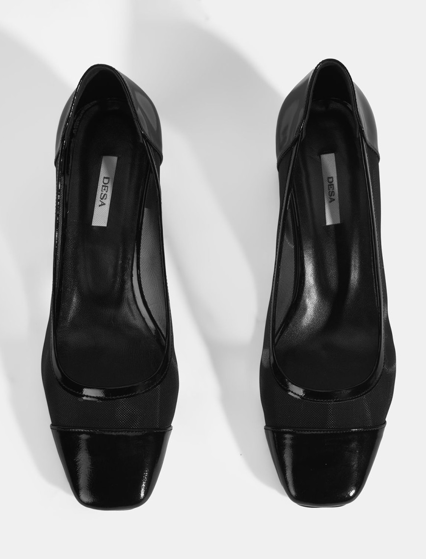 Kadın Siyah File Detaylı Topuklu Klasik Ayakkabı Kadın Siyah File Detaylı Topuklu Klasik Ayakkabı