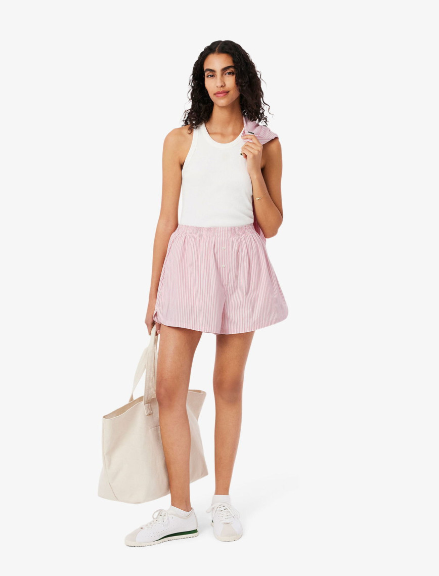 Lacoste Kadın Loose Fit Çizgili Pembe Şort Lacoste Kadın Loose Fit Çizgili Pembe Şort