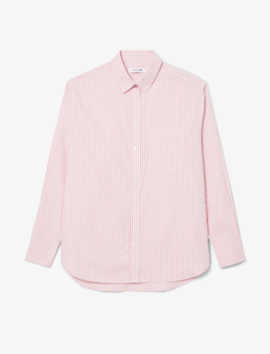 Lacoste Kadın Oversize Fit Çizgili Pembe Gömlek Lacoste Kadın Oversize Fit Çizgili Pembe Gömlek
