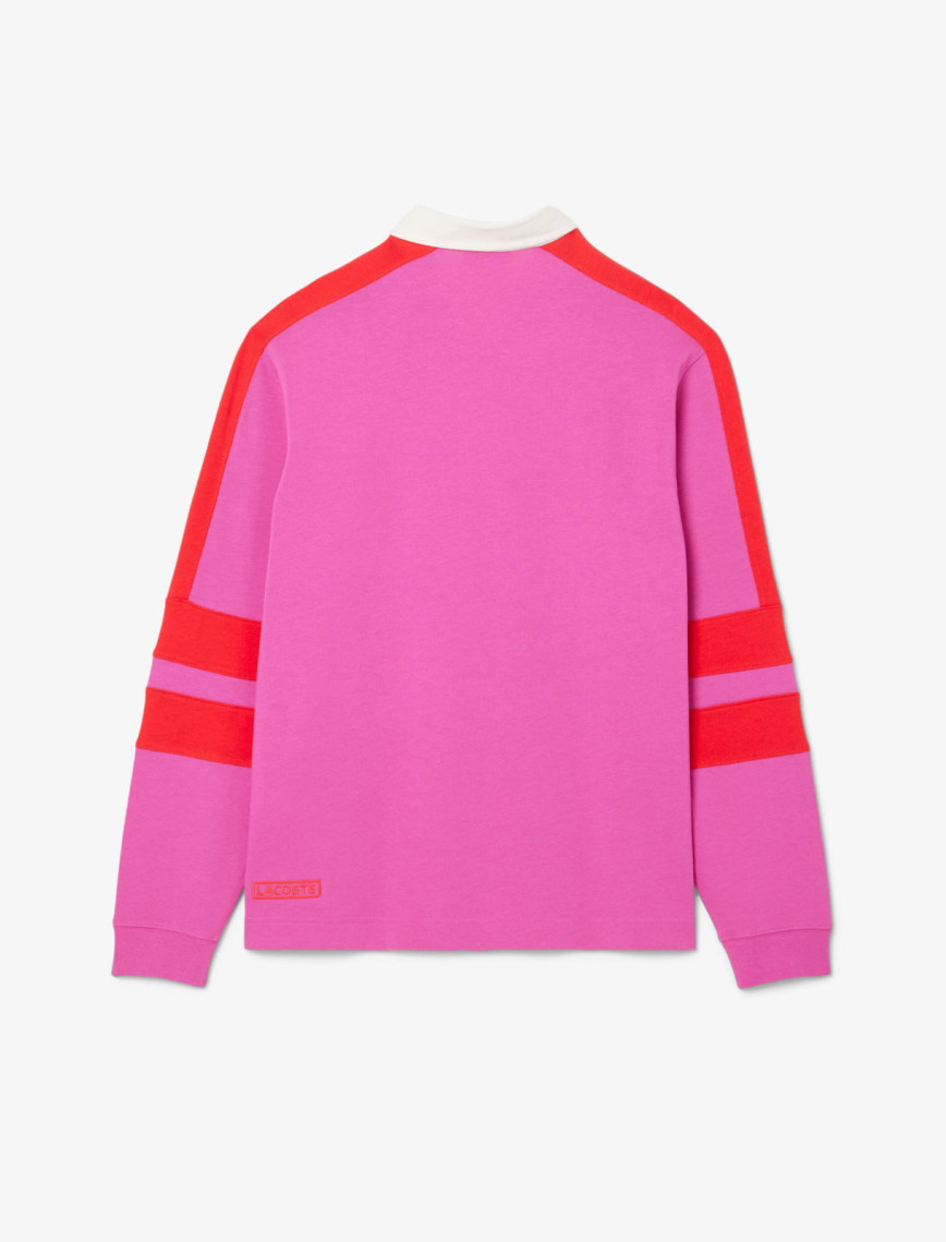 Lacoste Erkek Classic Fit Uzun Kollu Polo Yaka Renk Bloklu Pembe Rugby Polo