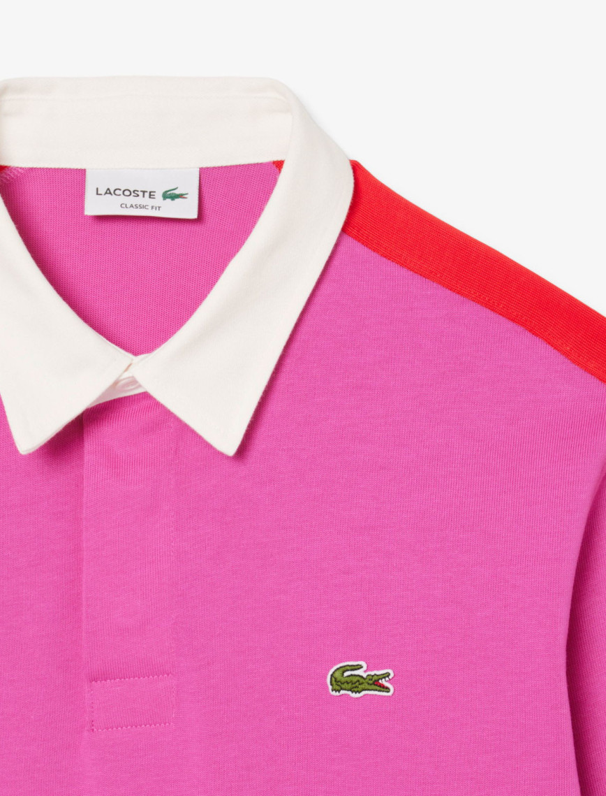 Lacoste Erkek Classic Fit Uzun Kollu Polo Yaka Renk Bloklu Pembe Rugby Polo