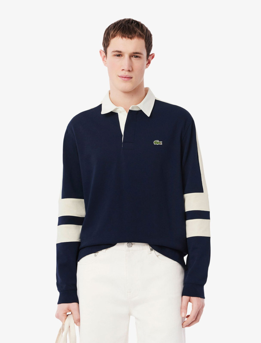 Lacoste Erkek Classic Fit Uzun Kollu Polo Yaka Renk Bloklu Lacivert Rugby Polo Lacoste Erkek Classic Fit Uzun Kollu Polo Yaka Renk Bloklu Lacivert Rugby Polo