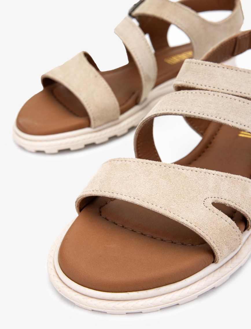 Valmenti Cize Kadın Bej Süet Hakiki Deri Sandalet