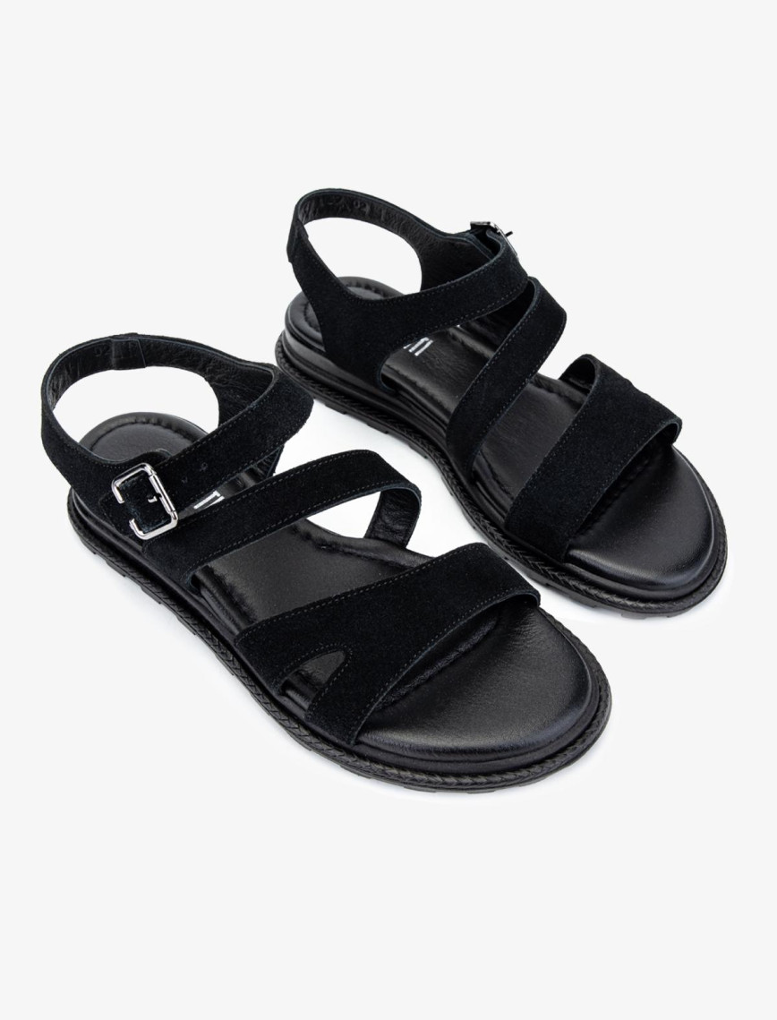 Valmenti Cize Kadın Siyah Süet Hakiki Deri Sandalet